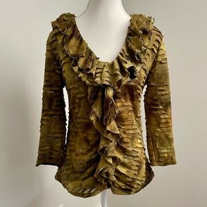 Vintage Y2K Fairycore Forest Fairy Grunge Green Ruffle Bell Sleeve Top Size M